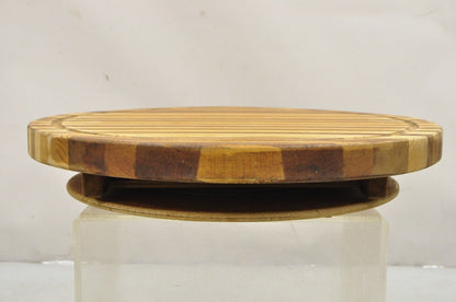 Mid Century Modern Teak & Oak Wood 24" Round Lazy Susan Charcuterie Cheese Board