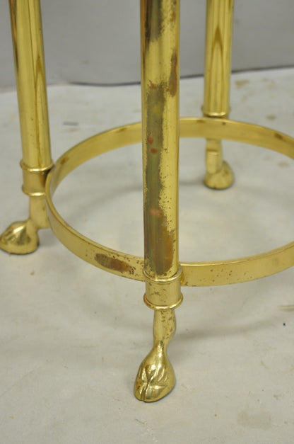 Vintage Hollywood Regency Brass Hoof Foot Glass Top Graduating Side Table - Pair