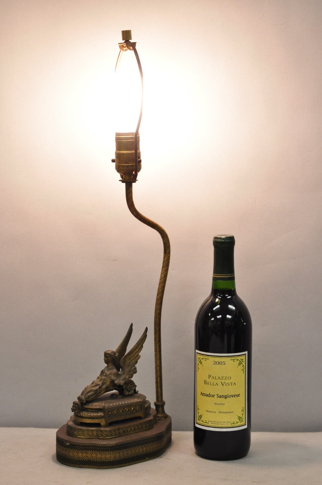Antique French Victorian Neoclassical Small Gilt Brass Winged Maiden Table Lamp