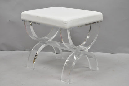 Contemporary Modern Lucite Acrylic X-Form White Vanity Bench Stool Seat