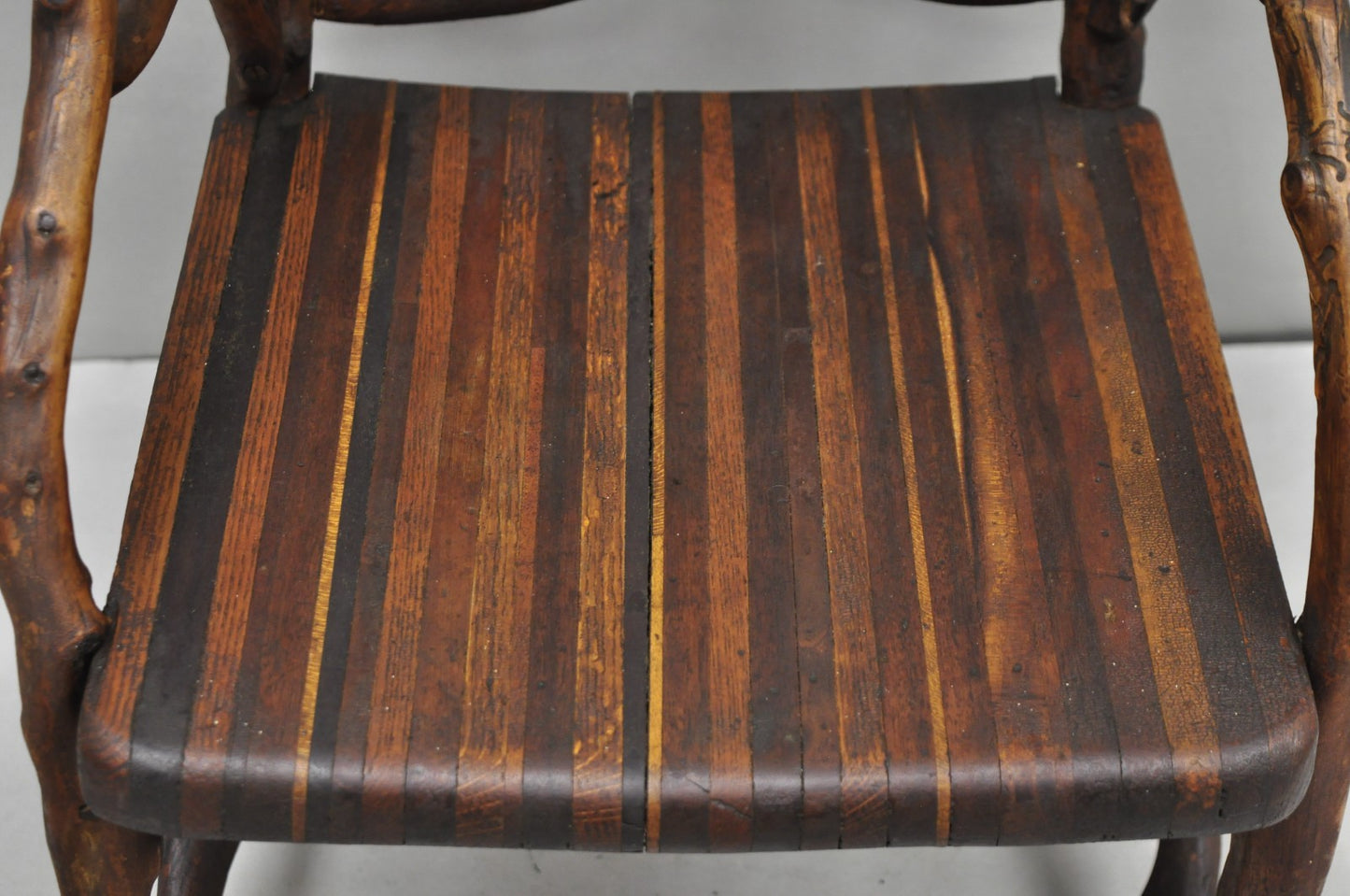 Antique Folk Art Handmade Wooden Twig Branch Adirondack Small Childs Chair