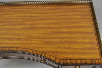 Maitland Smith Mahogany Regency Style 3 Drawer Writing Desk w/ Brass Gallery