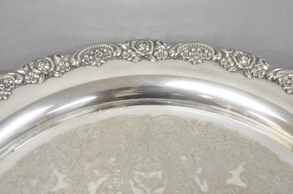 Vintage Oneida Victorian Round Silver Plated Serving Platter Tray w/ Handles