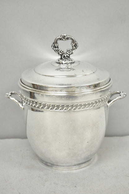Vintage Sheffield Victorian Silver Plated Glass Lined Bar Ice Bucket w/ Lid