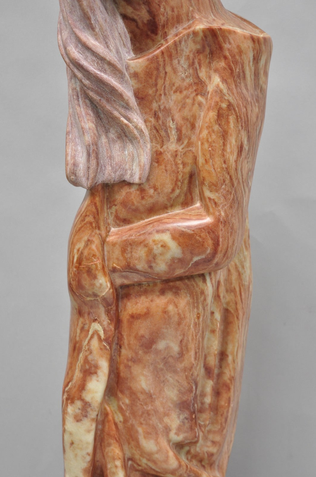 Vintage Seymour Shuren Modern Carved Pink Marble Tall Woman Figure Sculpture