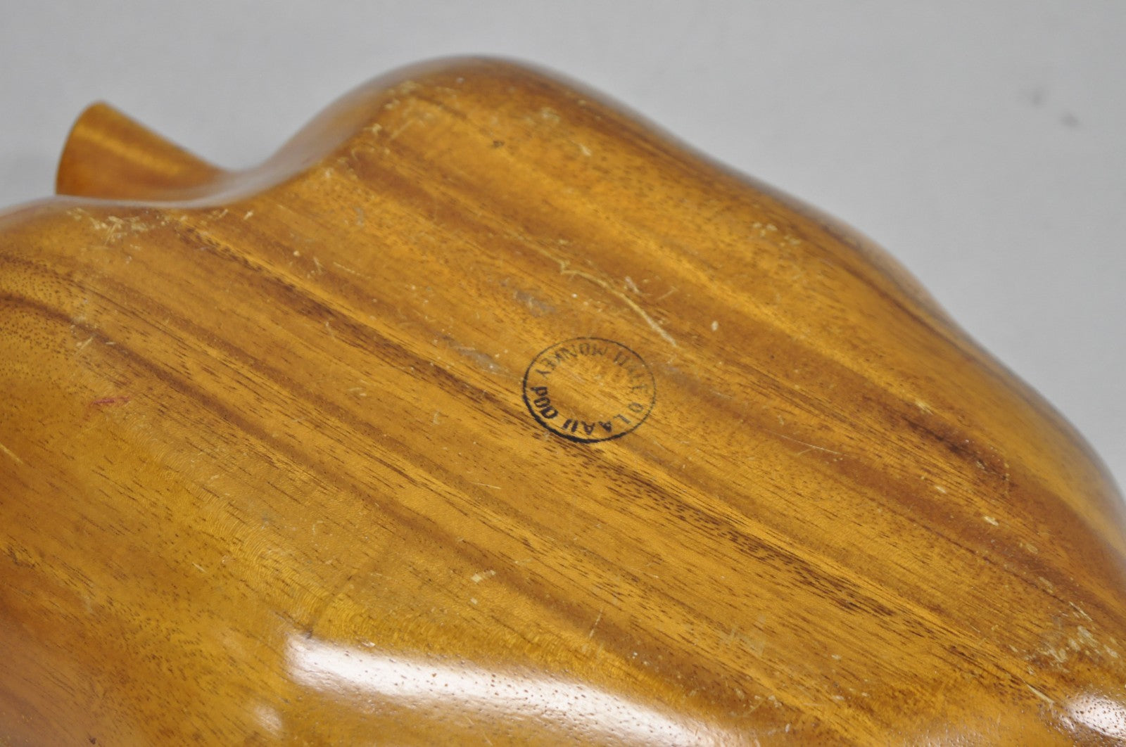 Vintage Mid Century Modern Monkey Pod Carved Koa Wood Banana Leaf 16" Fruit Bowl