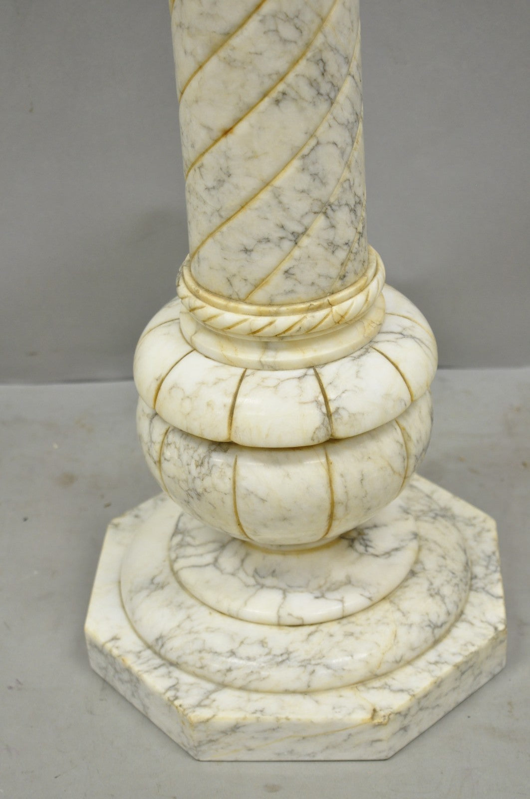 Vintage Italian Classical Carved Marble Column Form Square Top Pedestal Stand