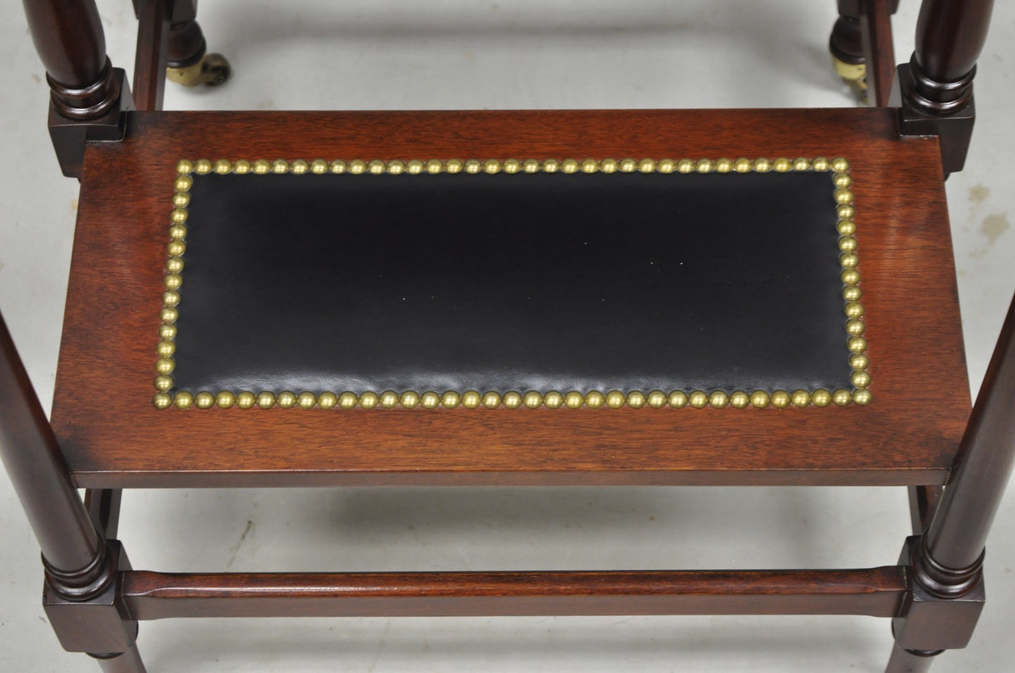 George III Style Mahogany and Black Leather Library Steps by Wellington Hall