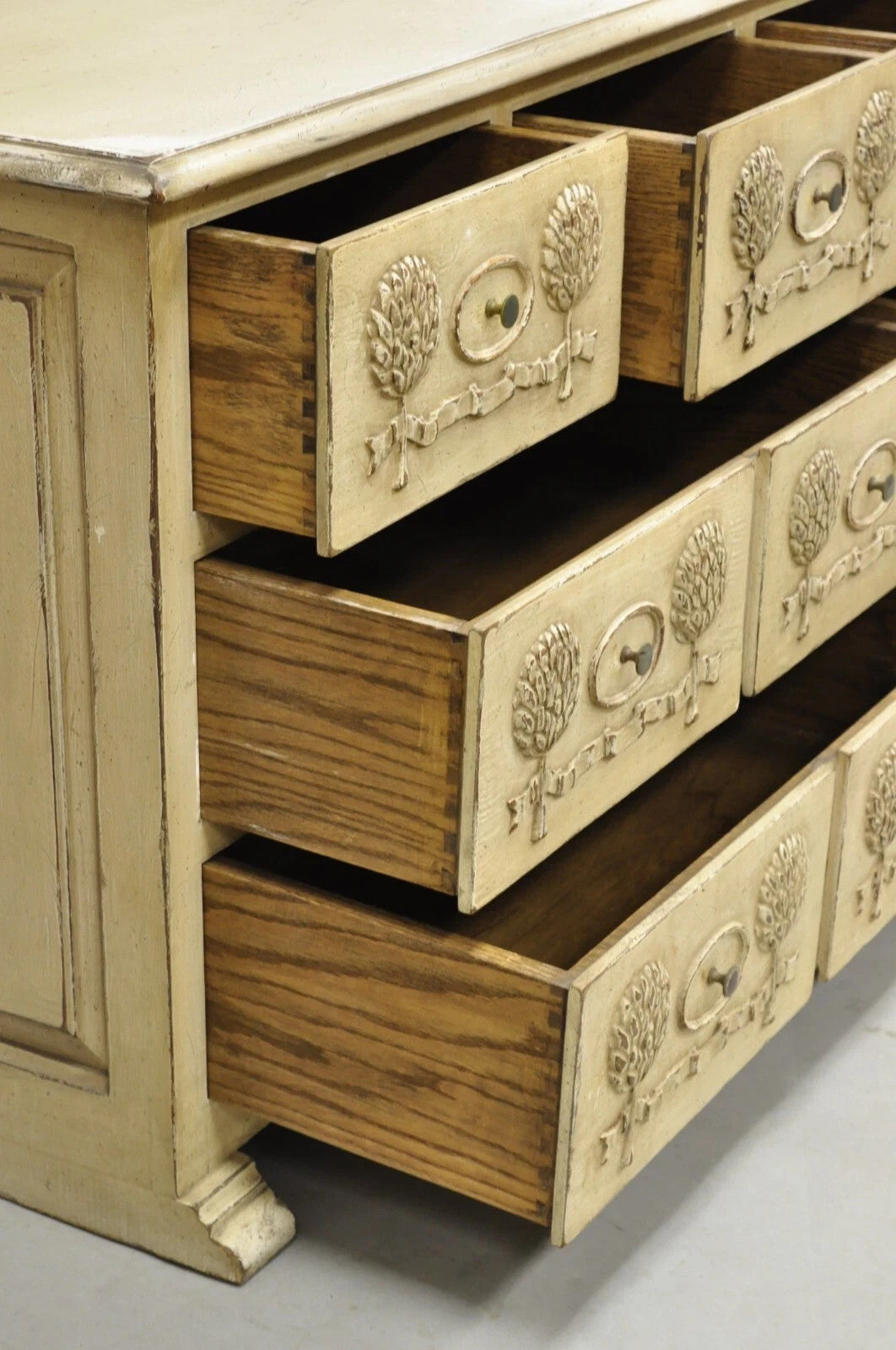 Vintage French Country Provincial Cream Distress Painted Dresser by Roundtree