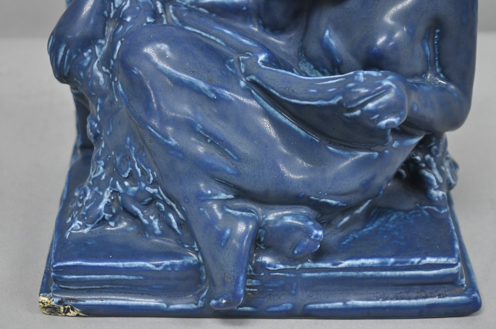 Antique Rookwood Blue Glazed Ceramic Nude Female Figure Reading Book Bookend