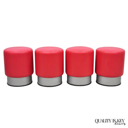 Contemporary Modern Red Vinyl Round 18" Restaurant Style Stool Seat - Set of 4
