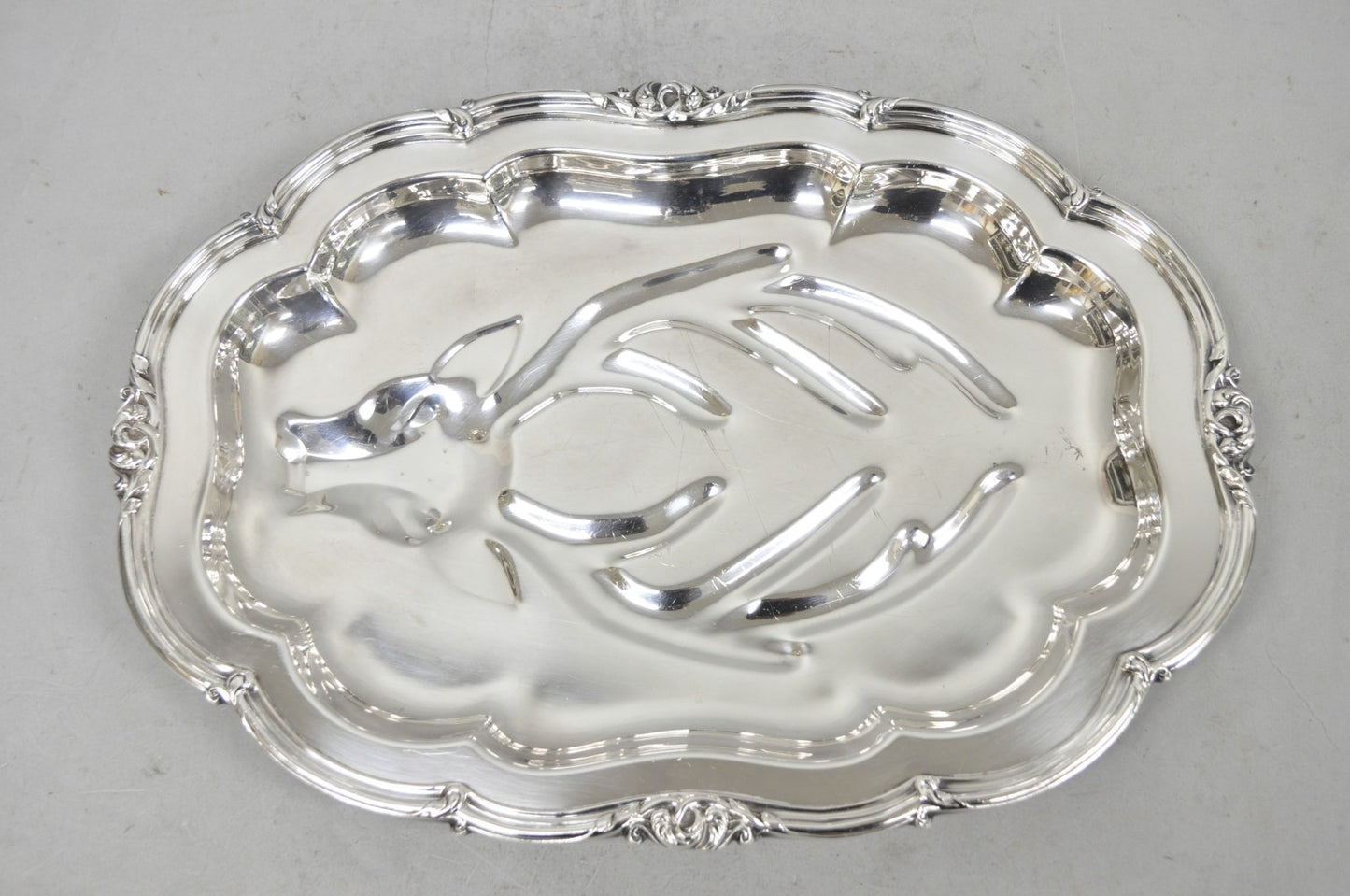 Vintage Silver Plated Scalloped Oval "Stag/Deer" Meat Serving Platter Tray