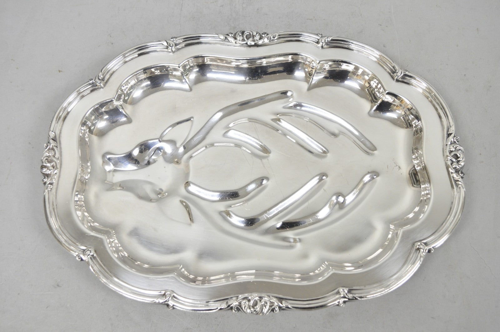 Vintage Silver Plated Scalloped Oval "Stag/Deer" Meat Serving Platter Tray