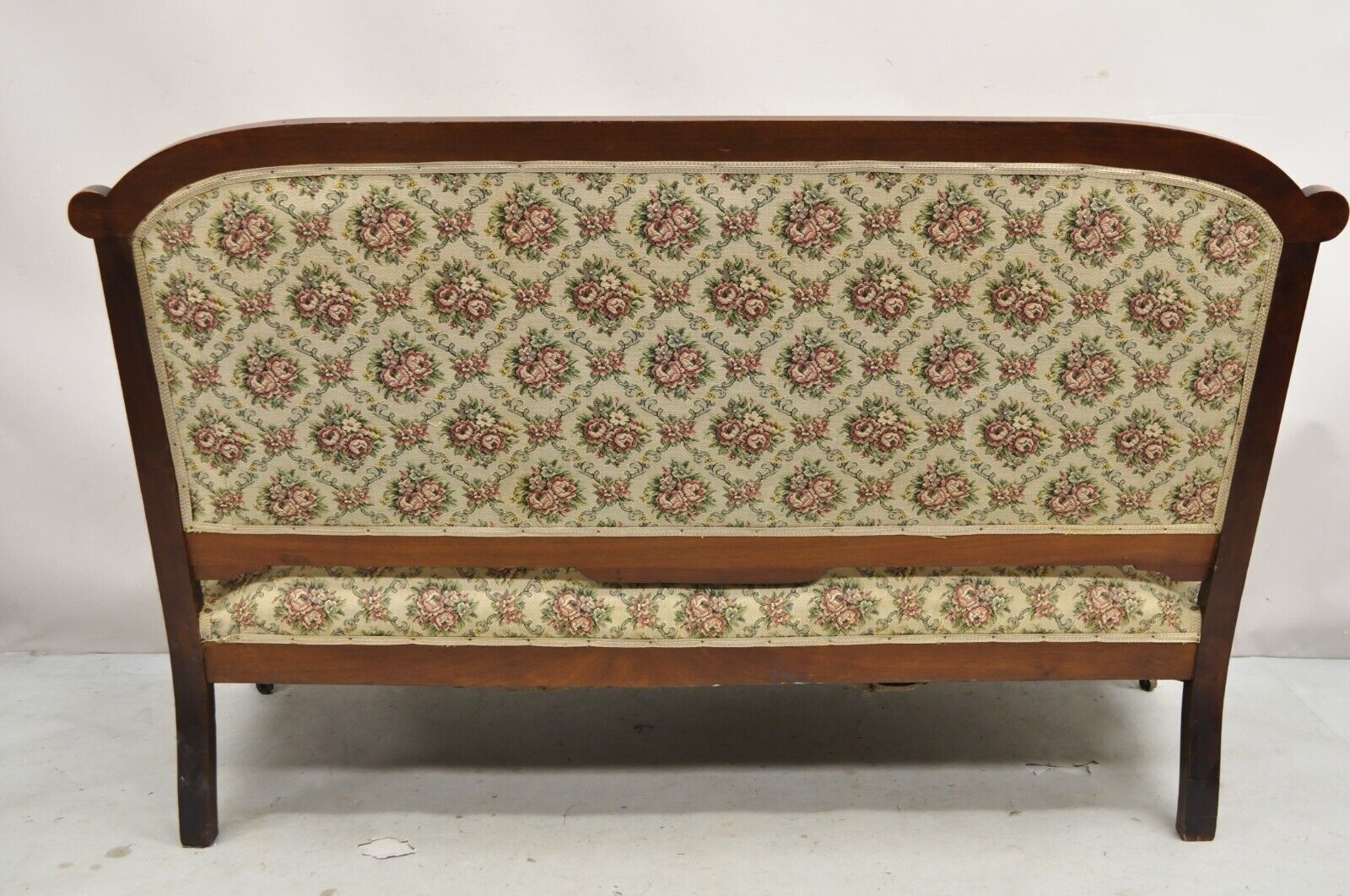 Antique Eastlake Victorian Carved Walnut Floral Upholstered Parlor Sofa Loveseat