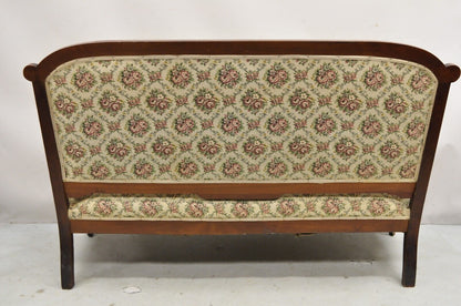 Antique Eastlake Victorian Carved Walnut Floral Upholstered Parlor Sofa Loveseat