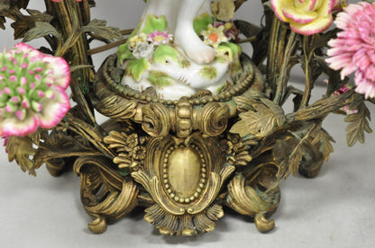 French Louis XV Repro Bronze & Porcelain Candelabra Lamps by United Wilson, Pair
