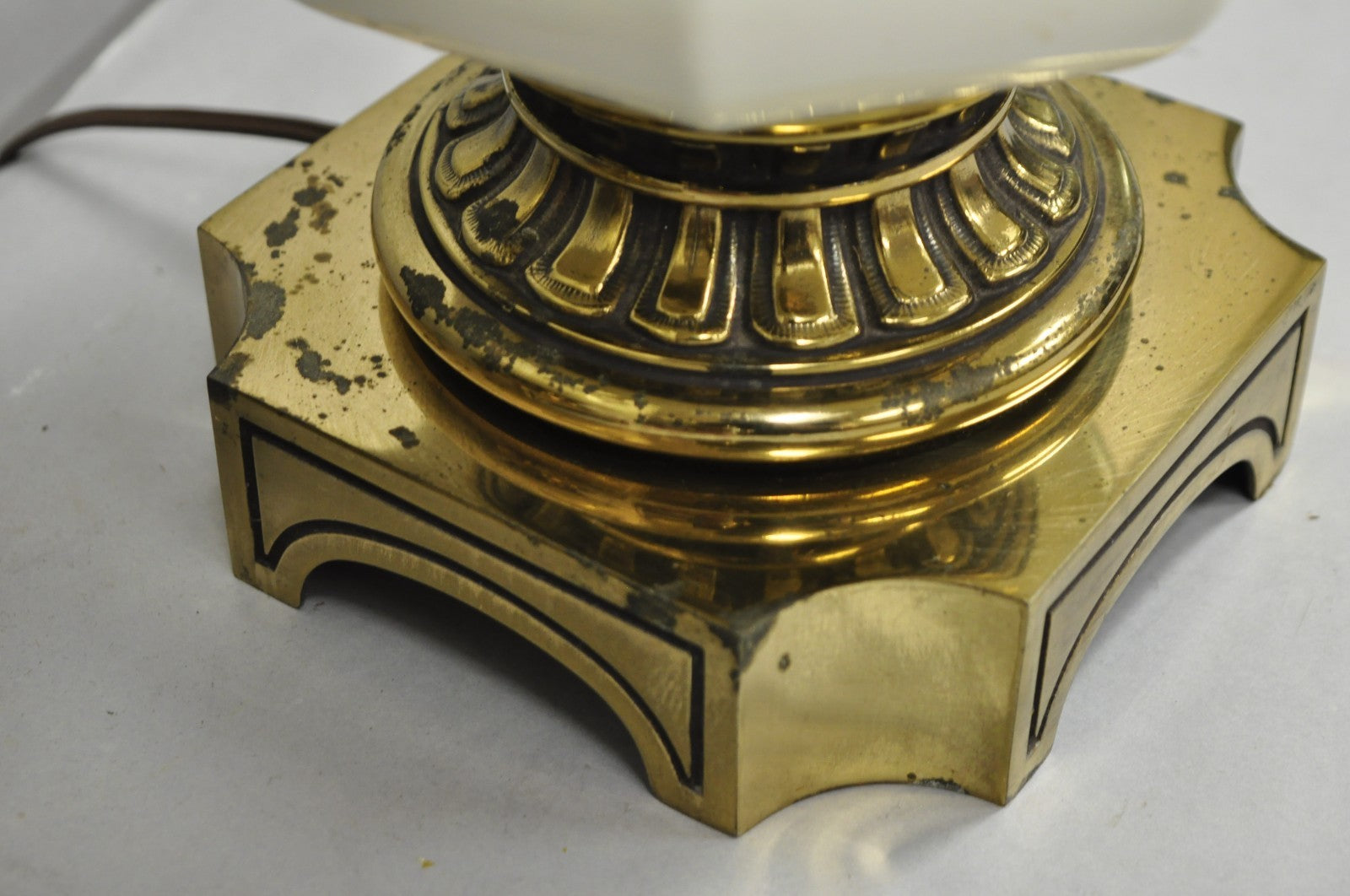 Vintage Stiffel Empire Style Burnished Brass & Porcelain Table Lamps (C) - Pair