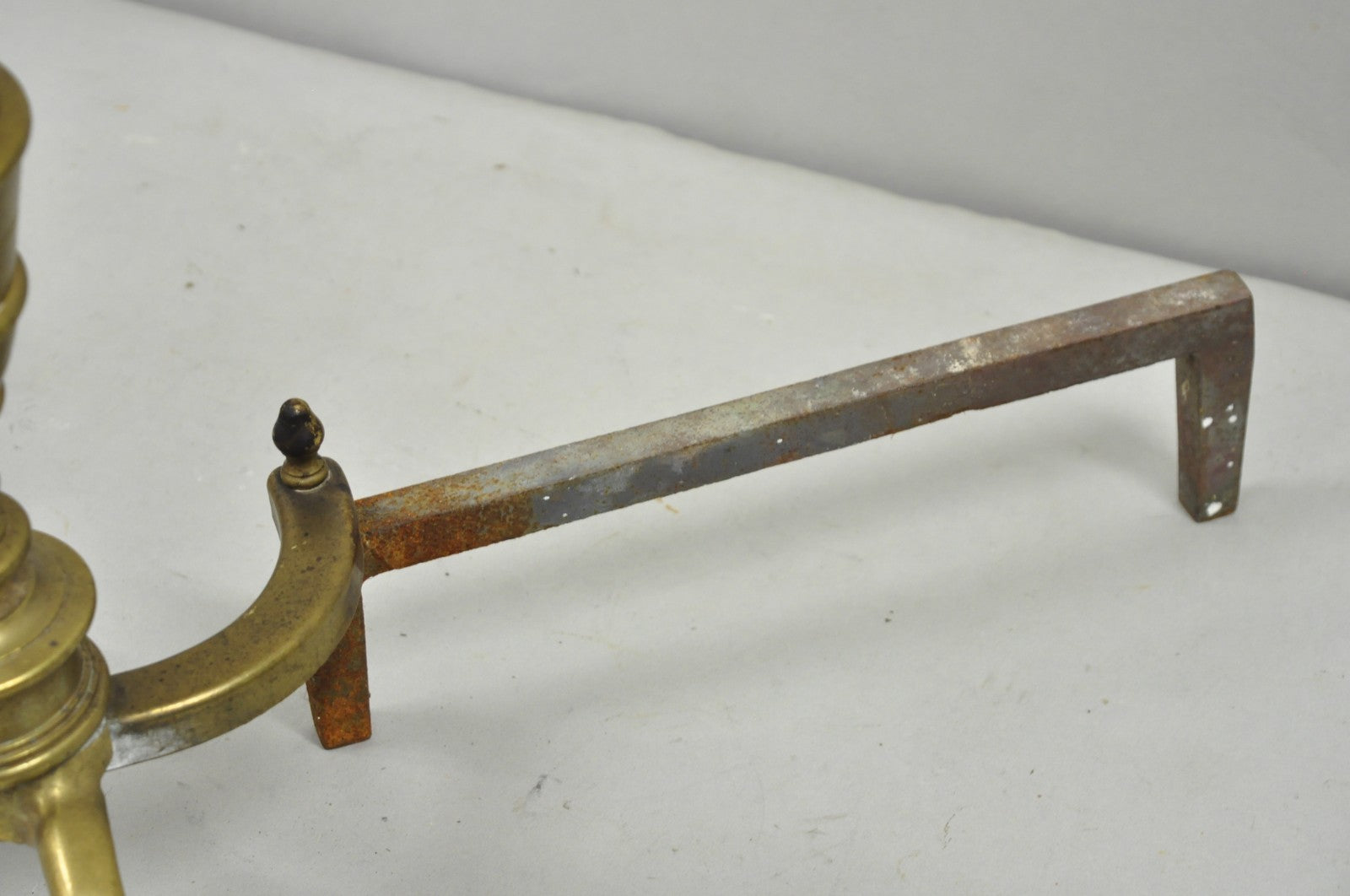 Antique English Victorian Brass Cannonball Ball and Claw Fireplace Andirons Pair