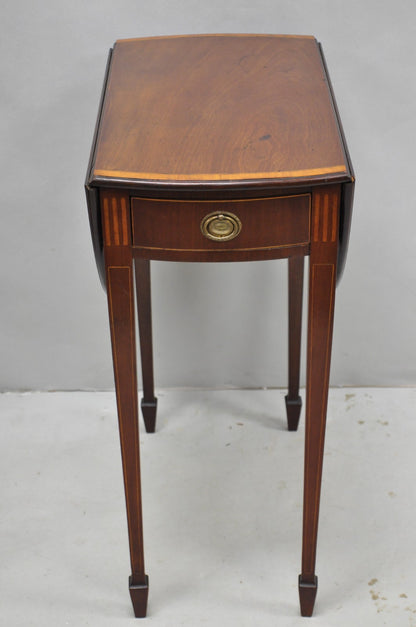 Antique Federal Mahogany Satinwood Inlay Narrow Dropleaf Pembroke Side Table