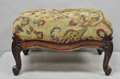 Antique French Louis XV Style Victorian Carved Mahogany Ottoman Footstool