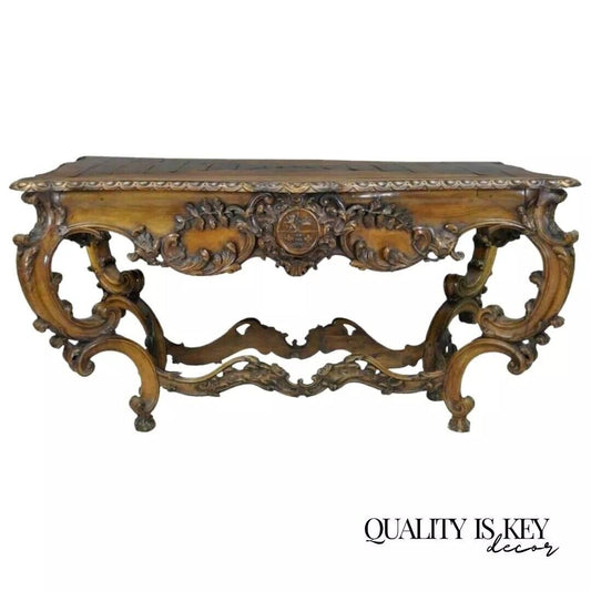 19th C. Italian Baroque Carved Walnut Center Table in the French Louis XV Taste