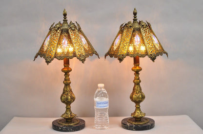 Vintage Hollywood Regency Loevsky & Loevsky Style Small Gold Table Lamps - Pair