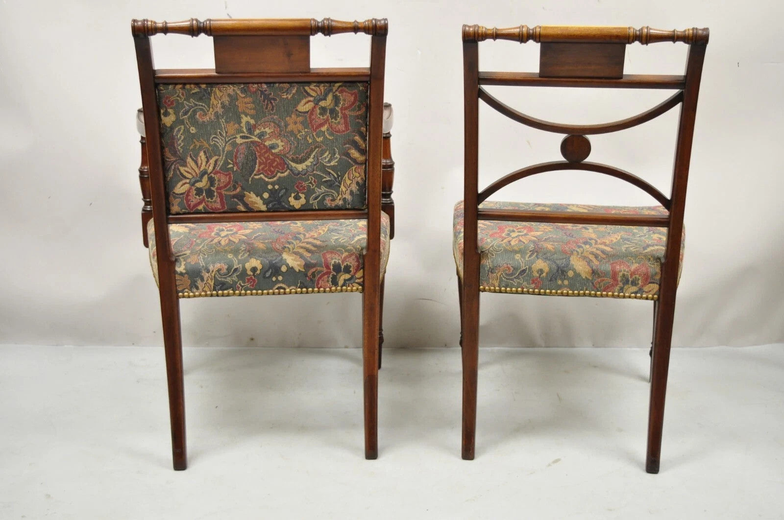 Vintage English Sheraton Style Mahogany Prince of Wales Dining Chairs - Set of 6