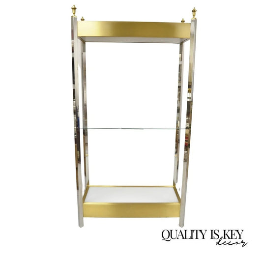 Vintage Mid Century Modern Lighted Chrome & Brass Etagere Display Shelf Curio