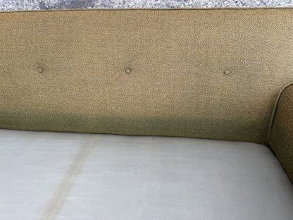 Vintage Mid Century Modern Greenish Brown Tufted 82" Sofa Couch w/ Walnut Legs