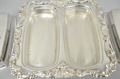 Vintage Poole Lancaster Rose Victorian Silver Plated Twin Double Butter Dish (B)