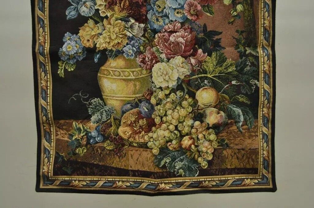 30" x 26" French Wall Hanging Tapestry Jacquard Aubusson Floral Still Life