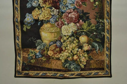 30" x 26" French Wall Hanging Tapestry Jacquard Aubusson Floral Still Life