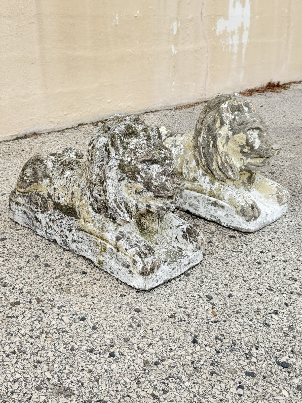 Vintage Classical Style Cast Cement Concrete Guardian Entry Lions - Pair