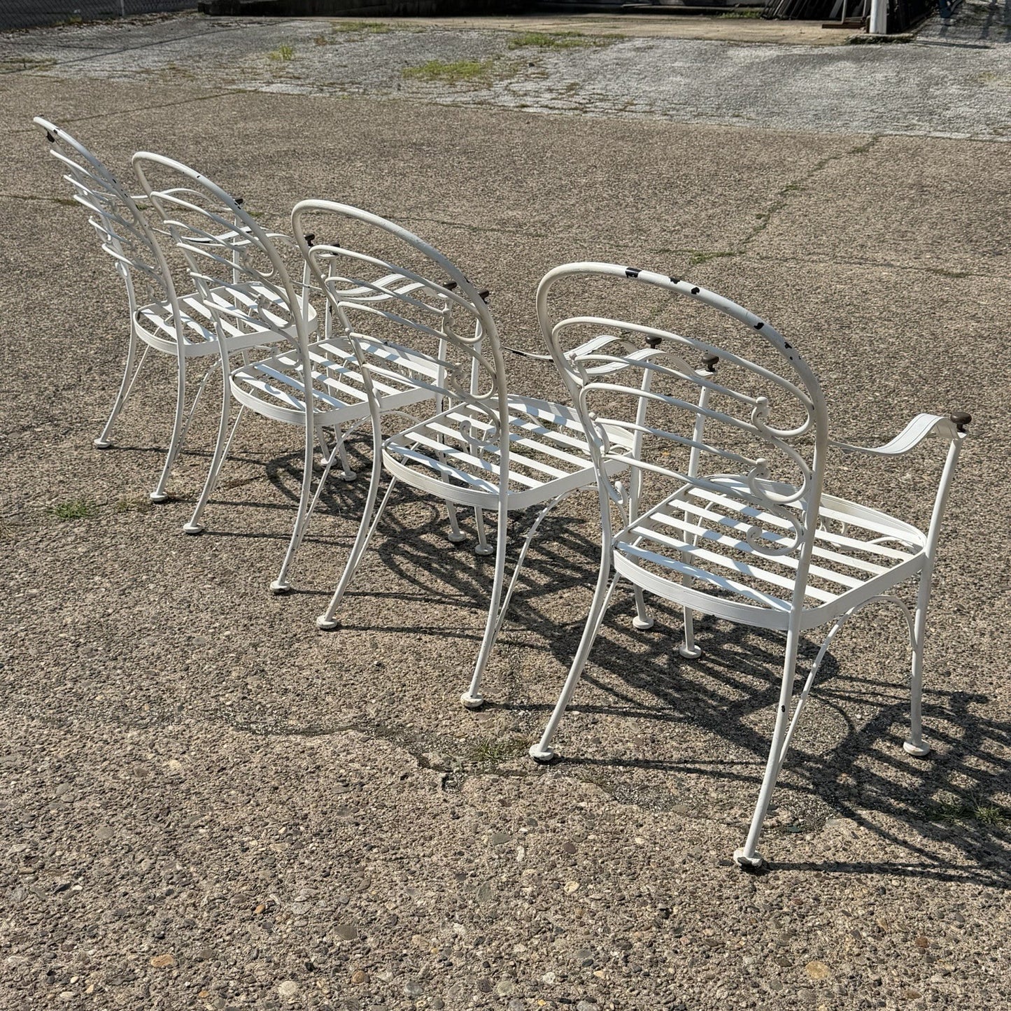 Wrought Iron Scrolling Patio Dining Arm Chairs by Crown Leisure - Set of 4
