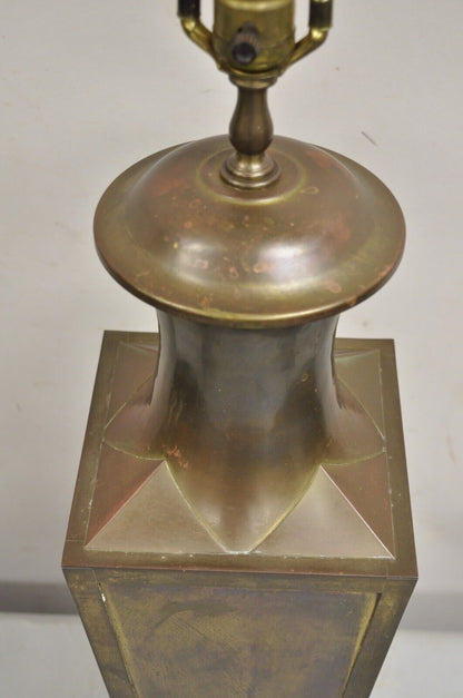 Vintage Chinoiserie Patinated Brass Square Jardiniere Table Lamp Wildwood