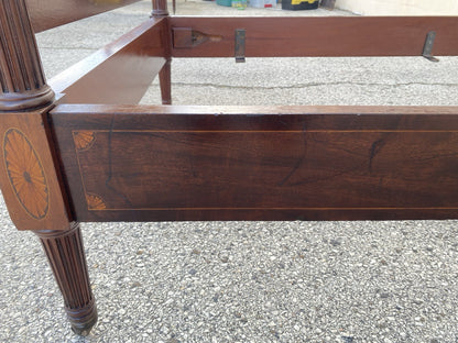 Antique Sheraton Federal Pinwheel Inlay Mahogany 4 Poster Twin Bed Frame - Pair