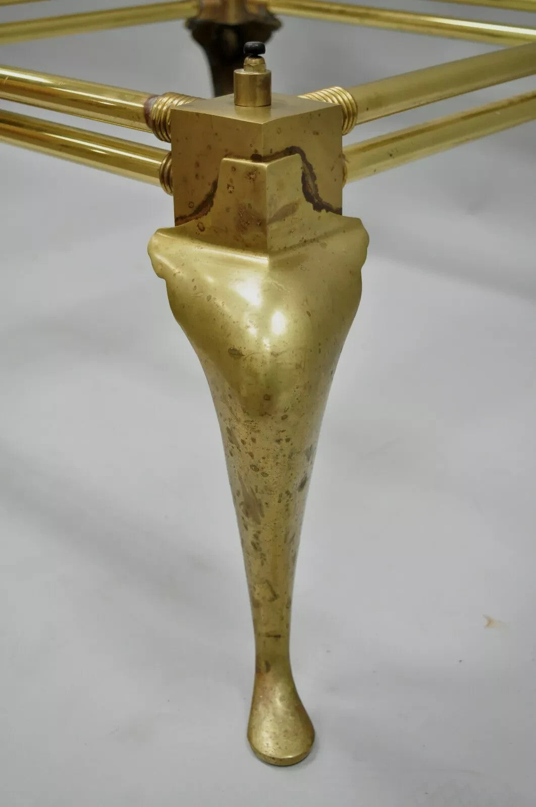 Vintage Hollywood Regency Brass Queen Anne Legs Square Coffee Table Base