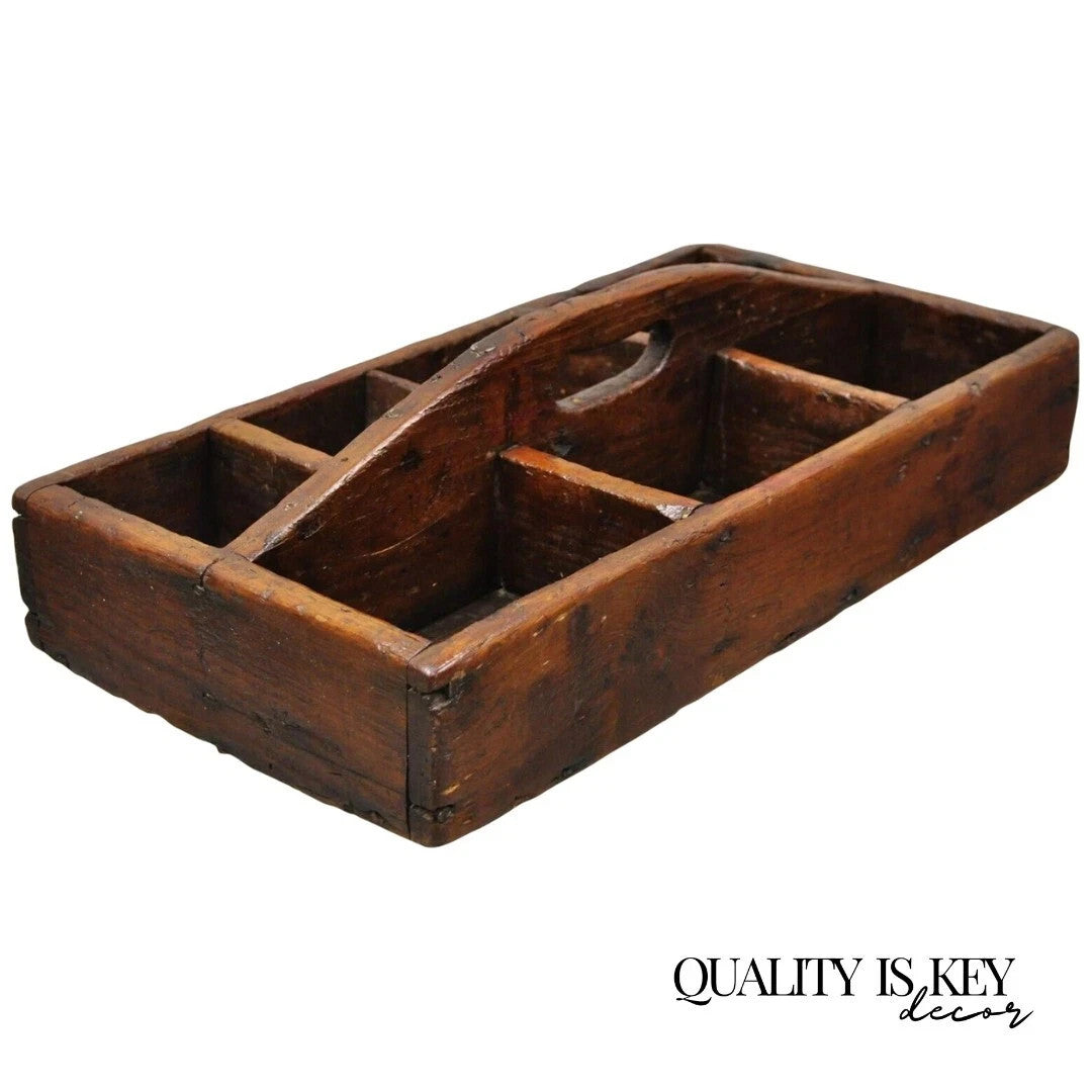 Antique French Country Provincial Wooden Storage Caddy Tool Box Desk Organizer
