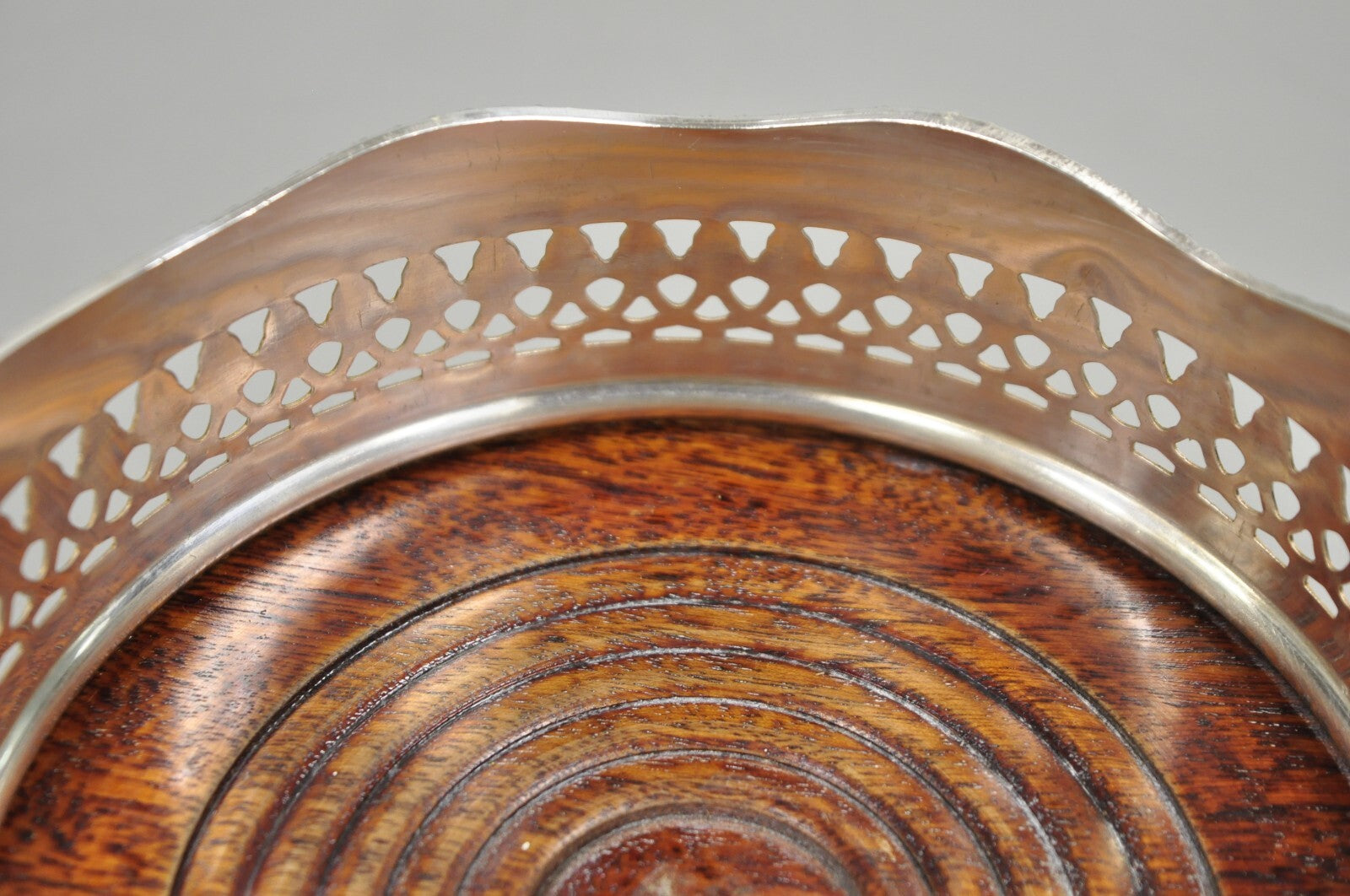 Vintage Sheffield Edwardian Silver Plated Fretwork Mahogany Wine Bottle Coaster