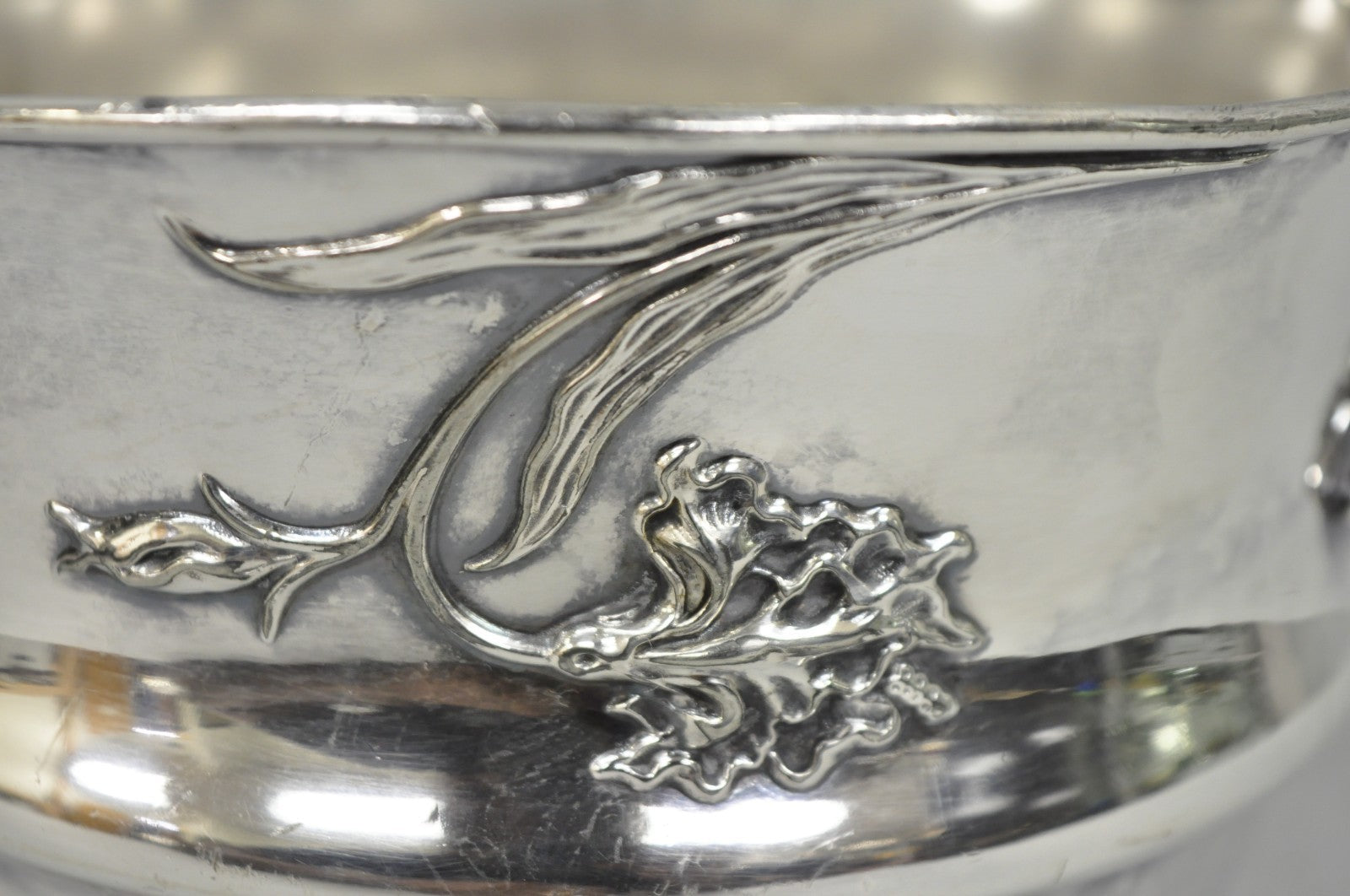 Art Nouveau Silver Plated Floral Repousse Champagne Chiller Wine Bottle Coaster