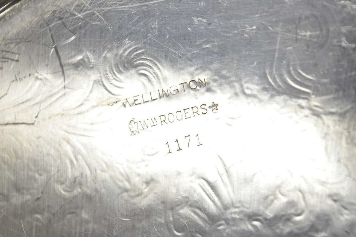 Vintage WM Rogers Wellington 1171 Round Silver Plated Etched Floral Platter Tray