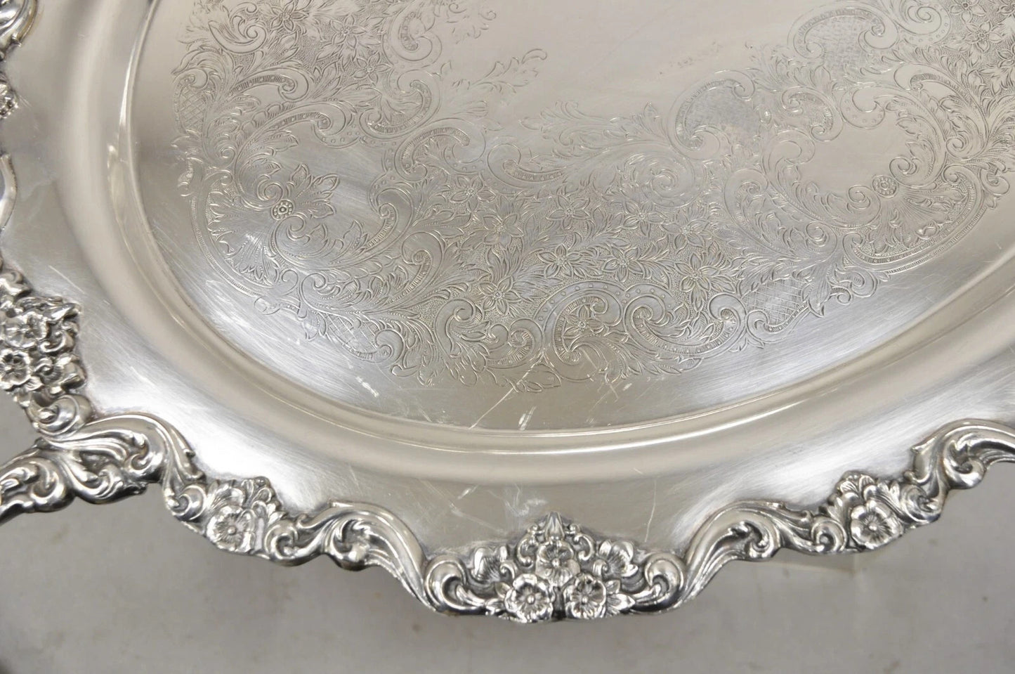 Vintage Poole 400 Lancaster Rose Silver Plated Serving Platter Bar Tray (B)