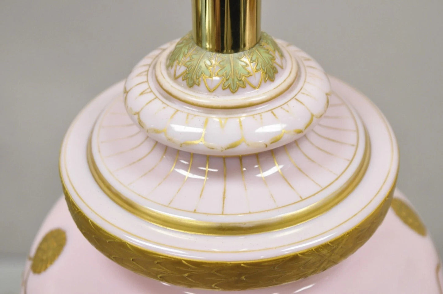 Antique French Louis XV Pink Porcelain Gold Painted Bulbous Table Lamps - a Pair