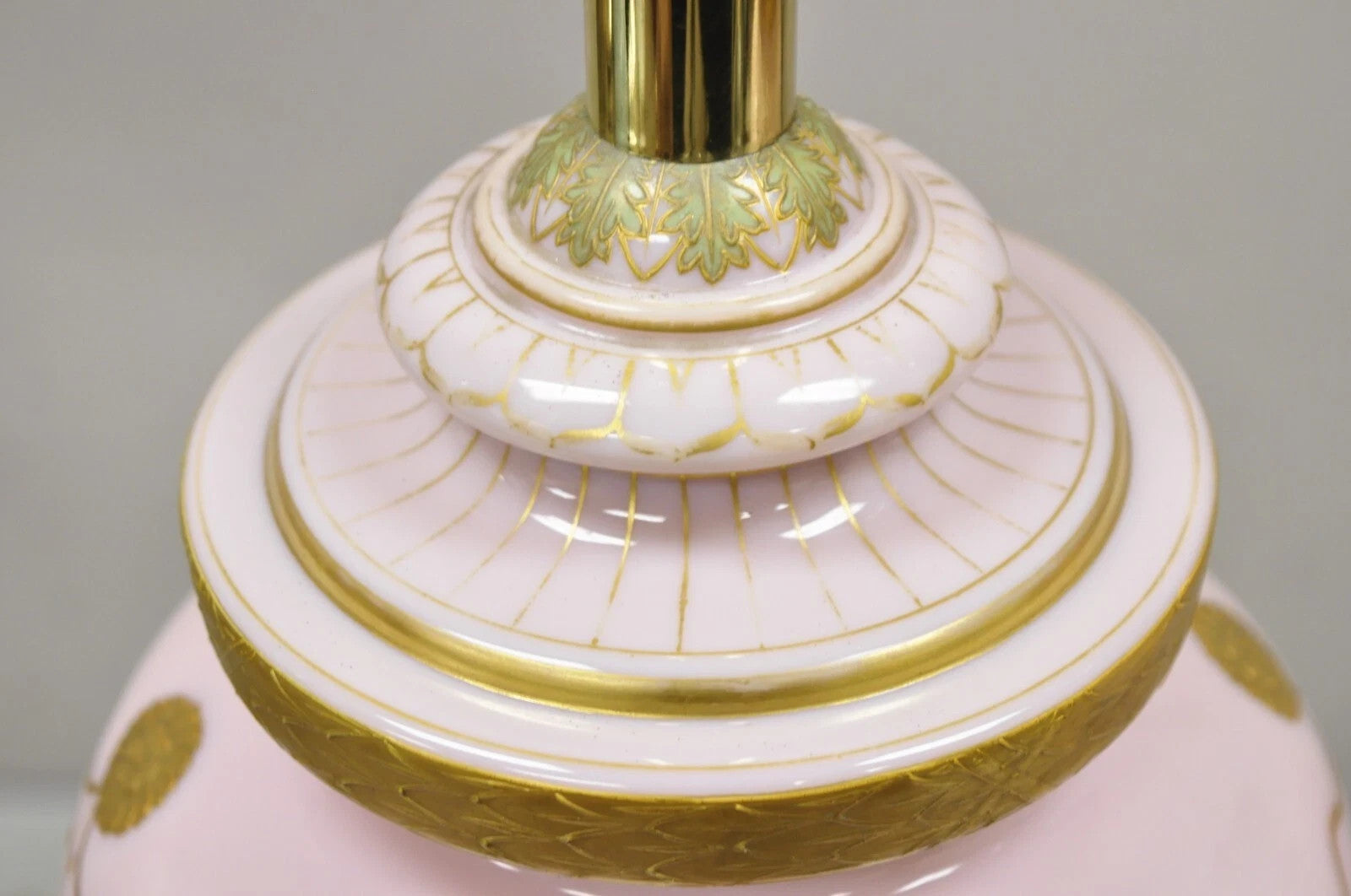 Antique French Louis XV Pink Porcelain Gold Painted Bulbous Table Lamps - a Pair