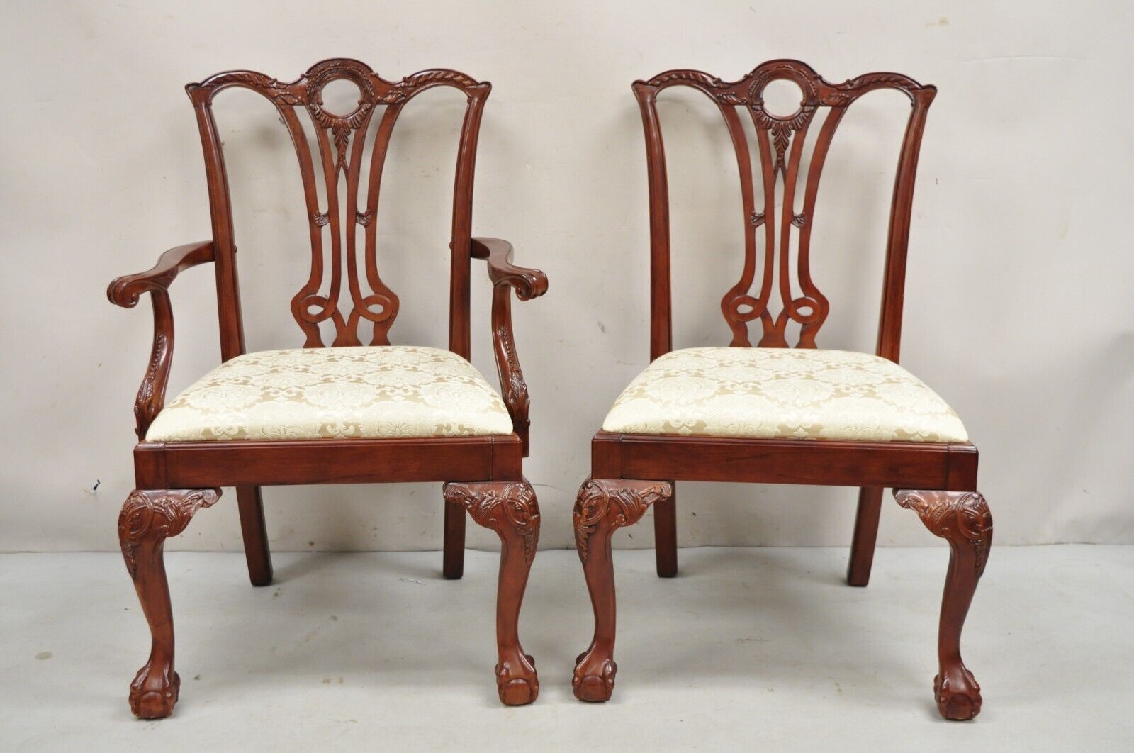 Chippendale Style Carved Mahogany Ball and Claw Dining Room Chairs - Set of 8