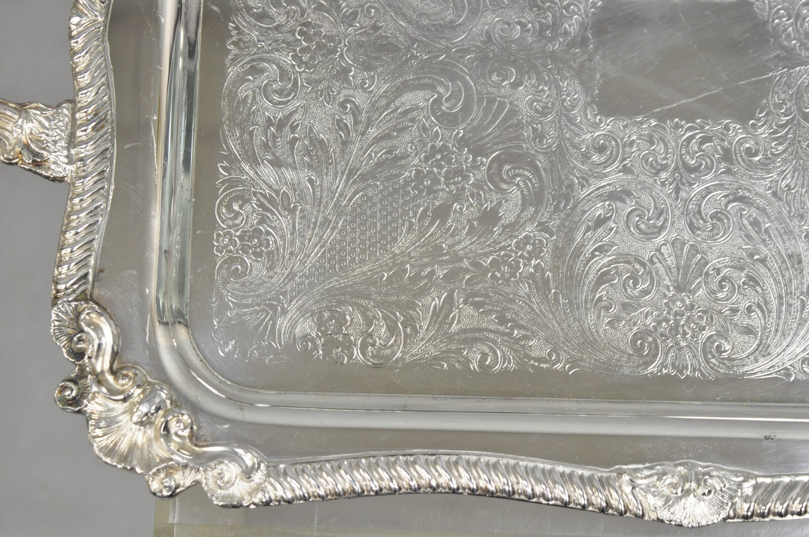 Vintage Sheridan Victorian Silver Plated Ornate Bar Serving Platter Tray