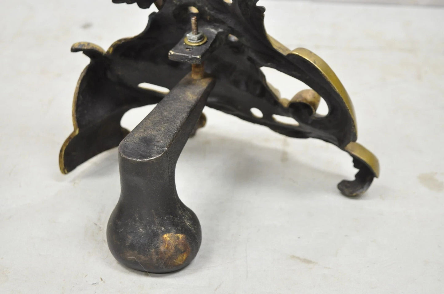 Vintage French Rococo Bronze Acanthus Leafy Scroll Fireplace Andirons - a Pair