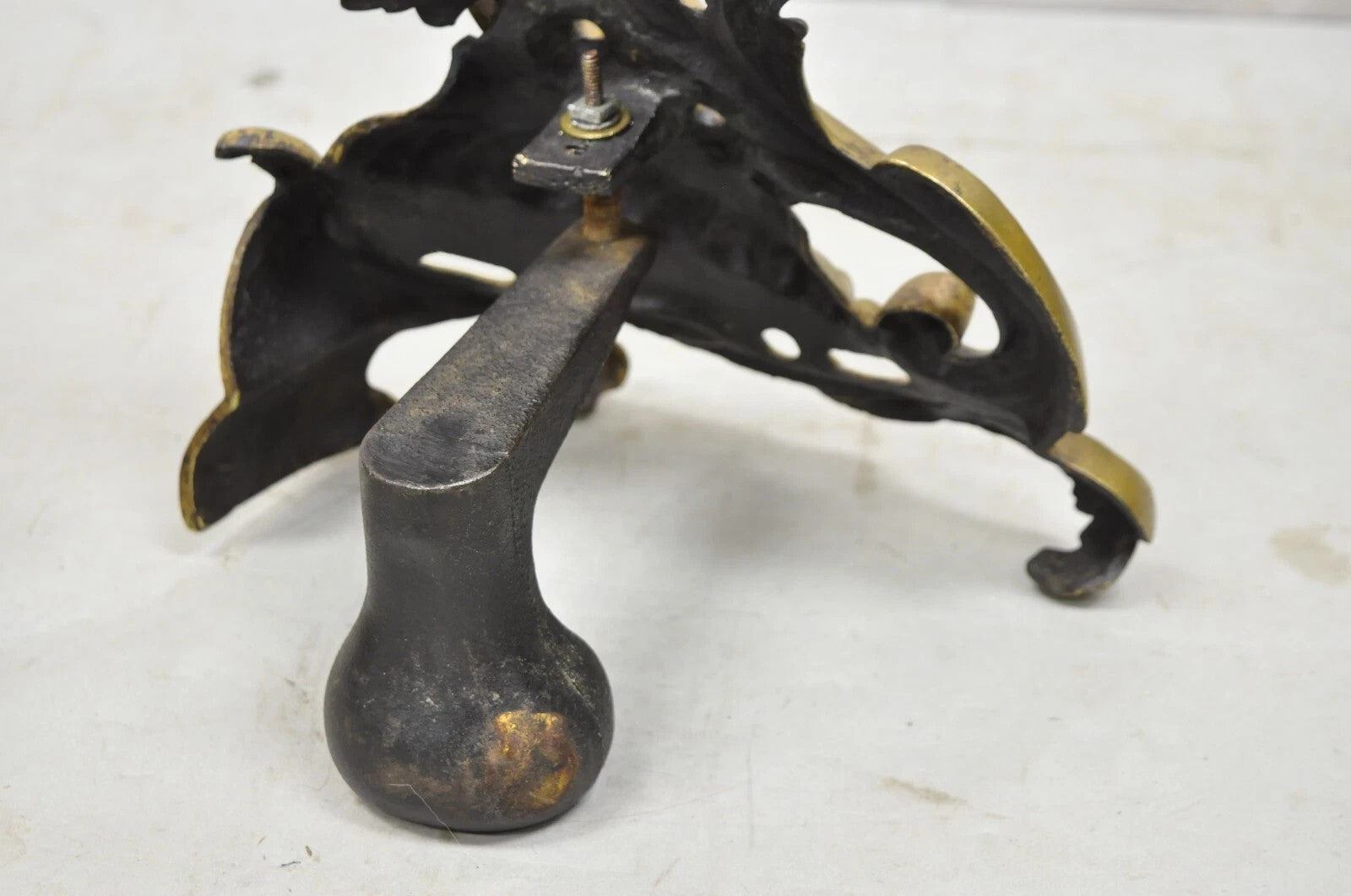 Vintage French Rococo Bronze Acanthus Leafy Scroll Fireplace Andirons - a Pair