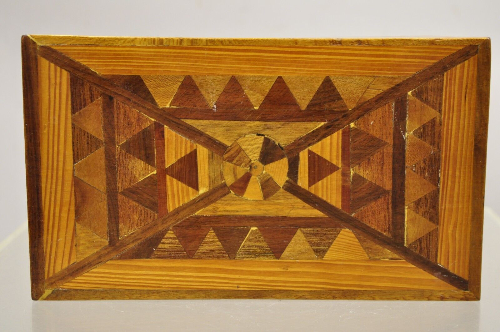 Vintage Folk Art Marquetry Inlay Small Footstool Ottoman Stool