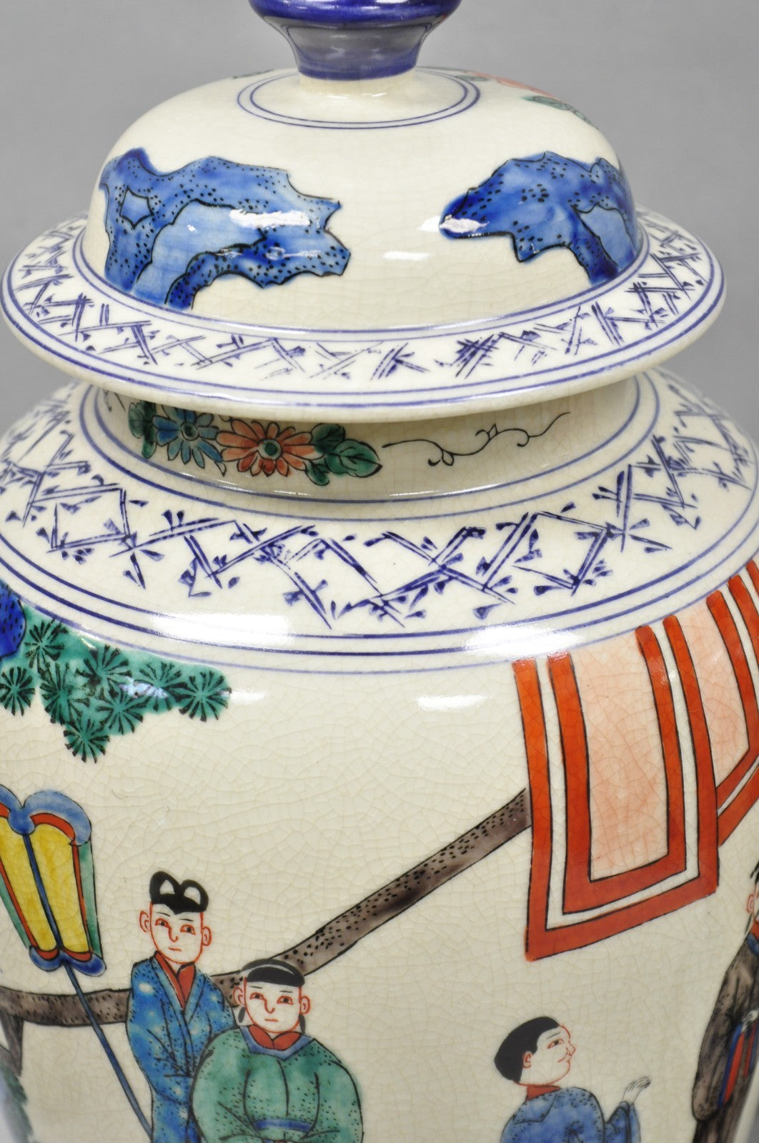 Vintage Chinoiserie Oriental Oatmeal Ginger Jar Ceramic Table Lamps - a Pair